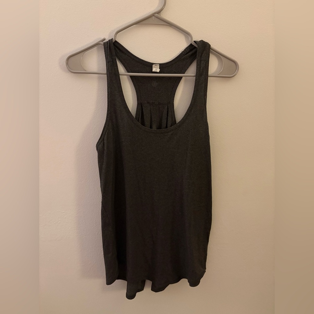 Lululemon, dark gray tie back tank top.